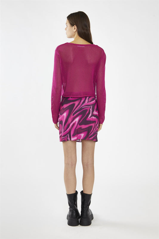 Pink Multi-Blurred Wave Wrap Mini-Skirt