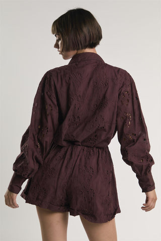 Deep Burgundy Cut Work Shorts