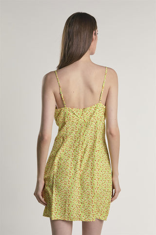 Yellow-Multi-Ditsy Sleeveless Mini-Dress