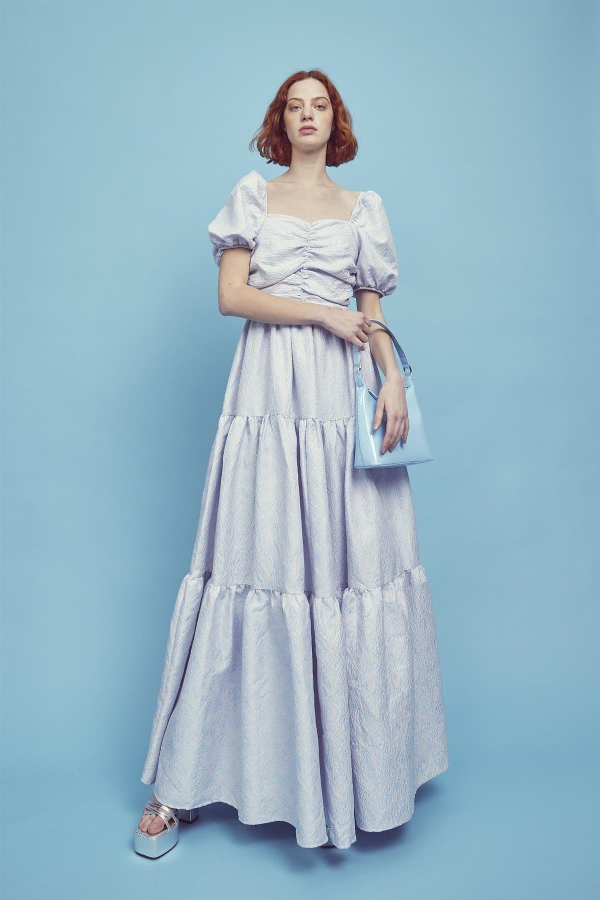 Zara Ruched Bodice Maxi Dress -Powder-Blue Daisies Zara Ruched Bodice Maxi Dress -Powder-Blue Daisies