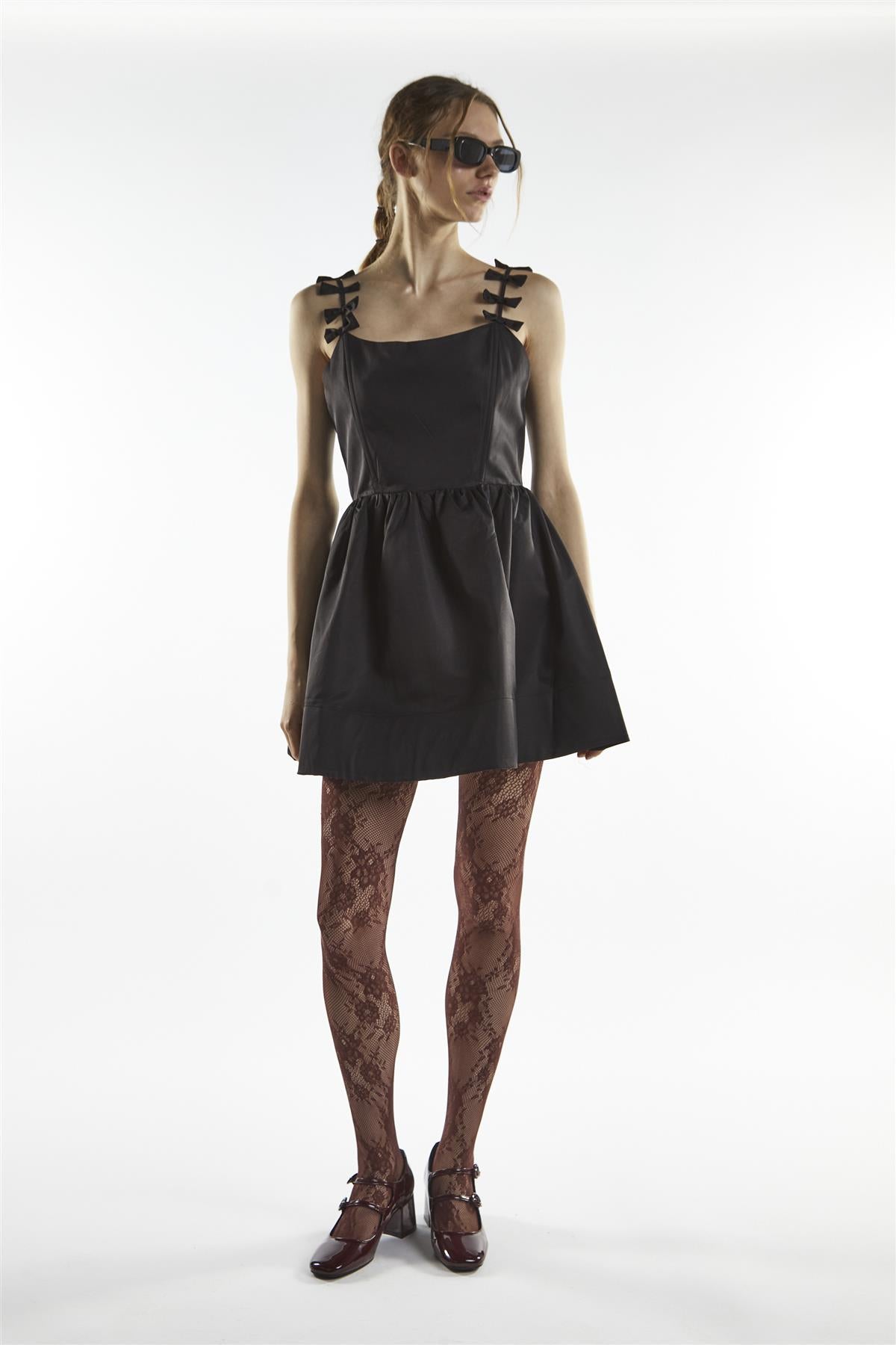Bow Strap Mini Dress - Charli Black