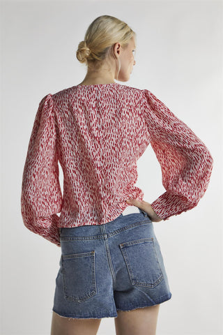 White Red Print Long Sleeve-Top