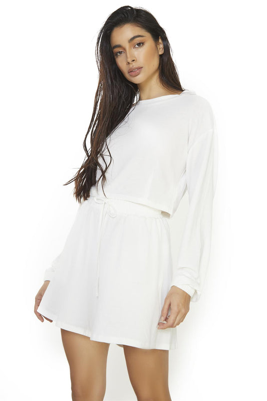 Off White Long-Sleeve Crop-Top
