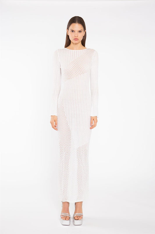 Off White Mix Knit Maxi-Dress