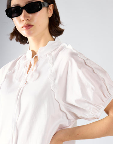 White Scalloped Trim Smock Dress