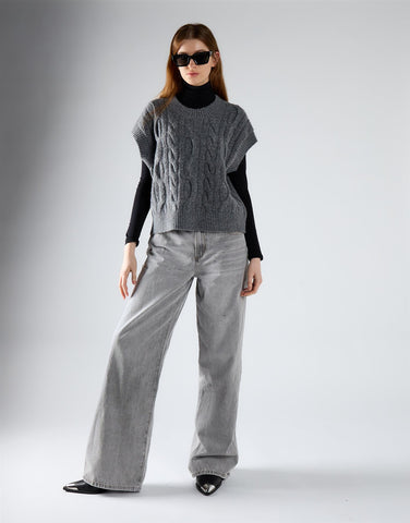 Dark Grey Marl Cable Knit Vest Top