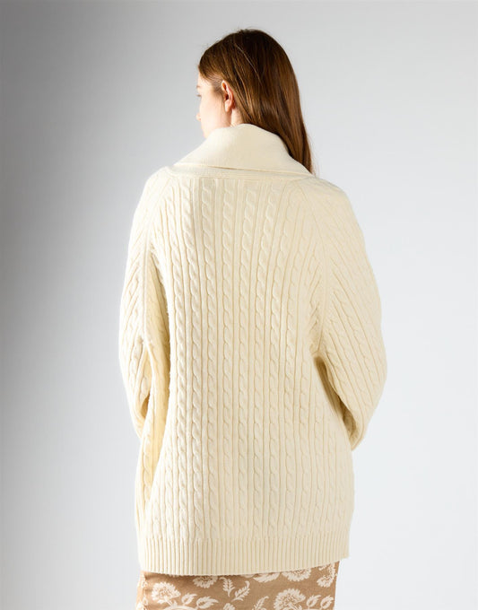 Cream Cable Knit Midi Length Cardigan