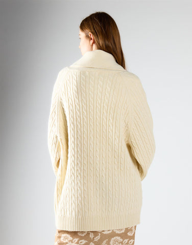 Cream Cable Knit Midi Length Cardigan