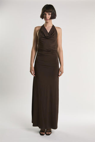 Chocolate Cowl Neck Maxi Dress