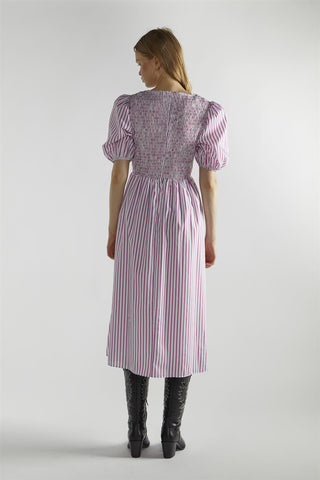 White-Purple-Stripe Tie-Front Midi-Dresses