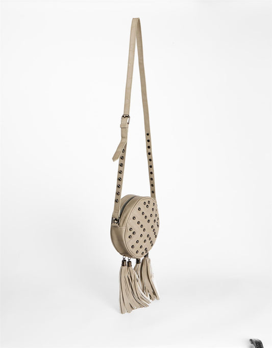 Stone Boho Studded Tassel Crossbody Bag