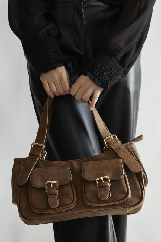 Brown Pocket Shoulder-Bag
