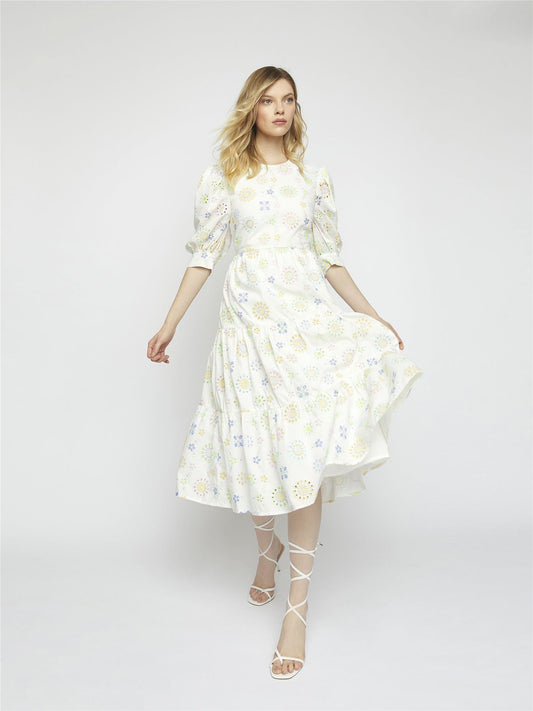 White Pastel Broderie Midi Dress