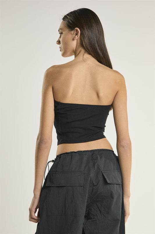 Black Ribbed-Bandeau Crop-Top