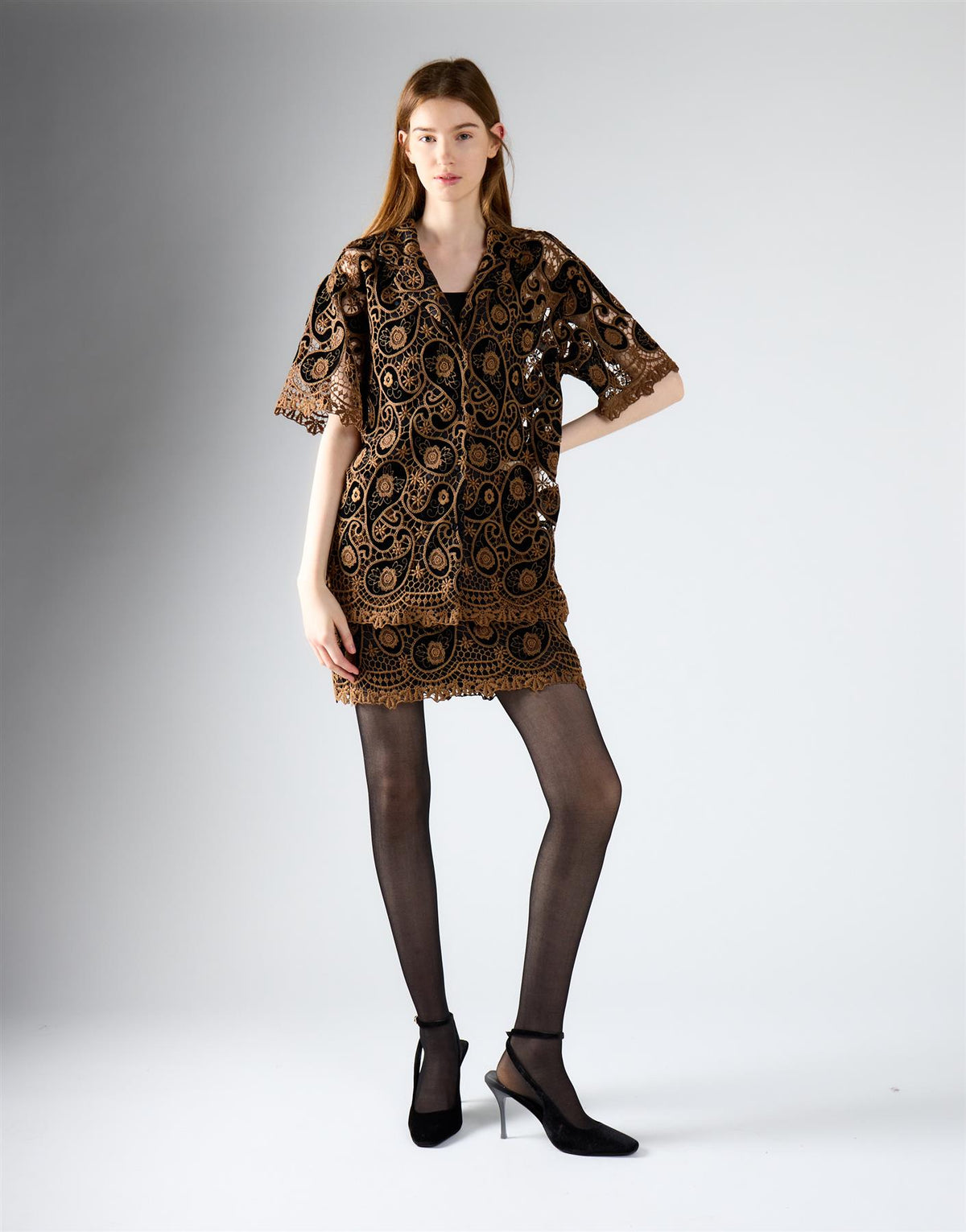 Black Brown Paisley Mini Skirt