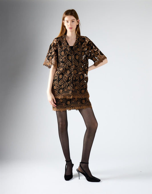 Black Brown Paisley Mini Skirt