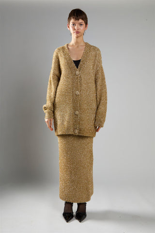 Gold-Tinsel Oversized Long Sleeve-Cardigan