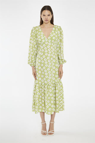 Skater Midi Dress - Olive Green Flower