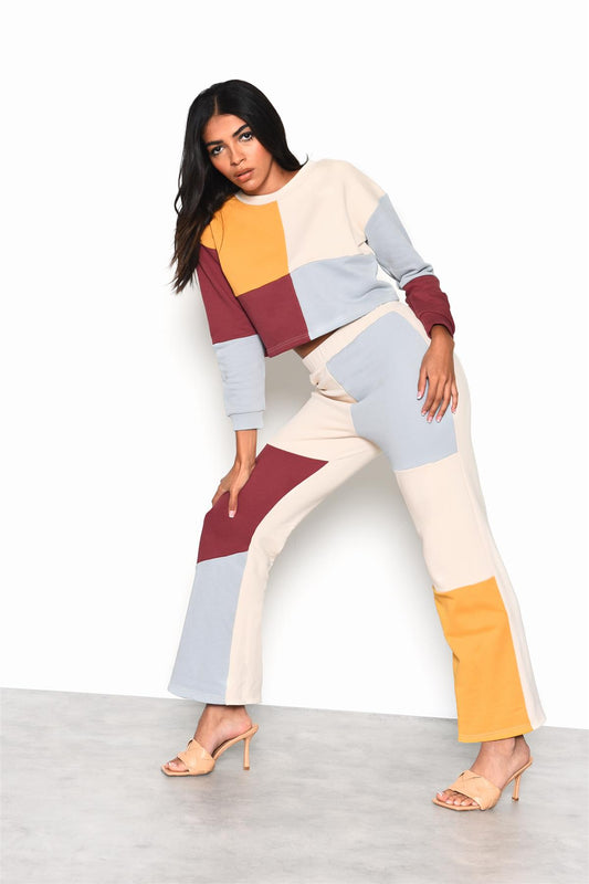 Mutli-Colourblock Long Sleeve Crop-Top