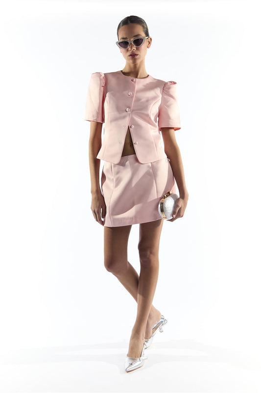 Light Pink Button Through Structured Blouse
