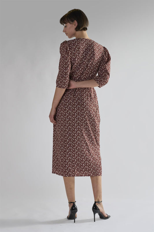 Maroon Ditsy Floral V Neck Midi Dresses