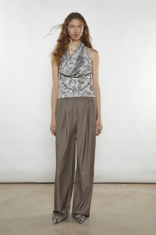 Taupe-Brown Wide-Leg Trousers