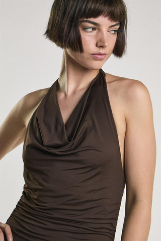 Chocolate Cowl Neck Maxi Dress
