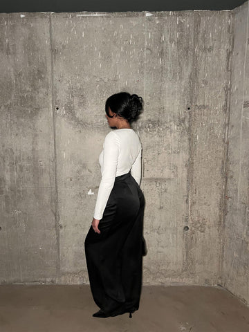 Black-Sateen High-Waisted Wide-Leg-Trousers