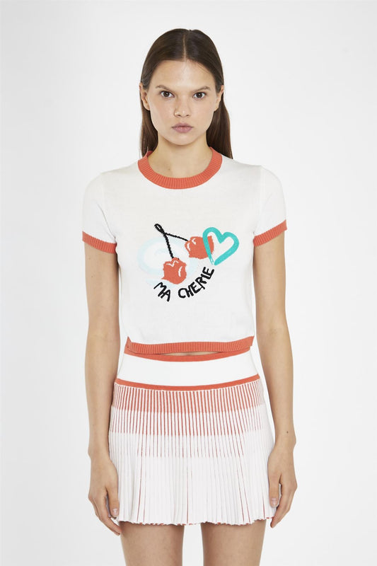 White-Coral Multi Contrast Knitted-Top