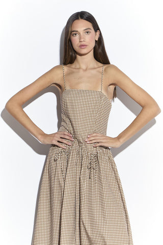 Taupe Gingham Dropped Waist Cami Midi Dress