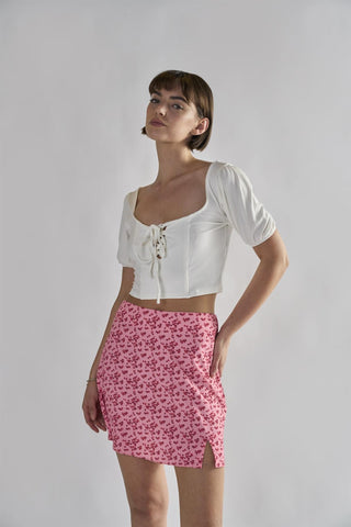 Raspberry-Ditsy A-Line Mini-Skirts