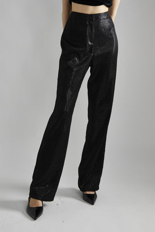 Black Metallic Sequin Slim Fit Trousers