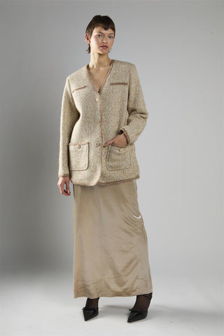 On-Trend Elegant Tweed Blazer in Stone Multi