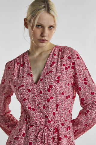 Cherry-Print V-Neck-Skater Mini-Dress
