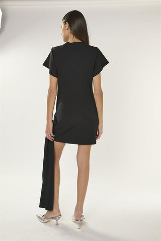 Tie Detail T-Shirt Mini Dress - Black