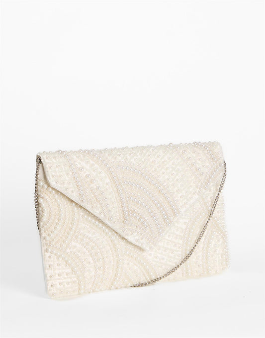 Off-White Pearl Swirl Envelope Clutch