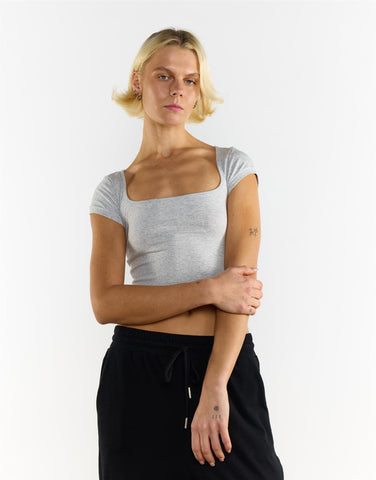 Agon Square Neck Cropped Top - Grey Marl