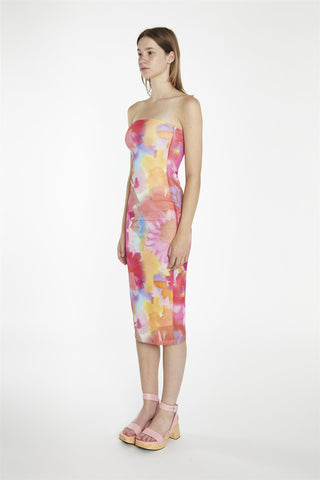 Bodycon Midi Dress - Multi Watercolour Flower