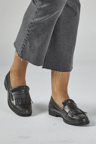 Black PU Fringe Loafer Shoes