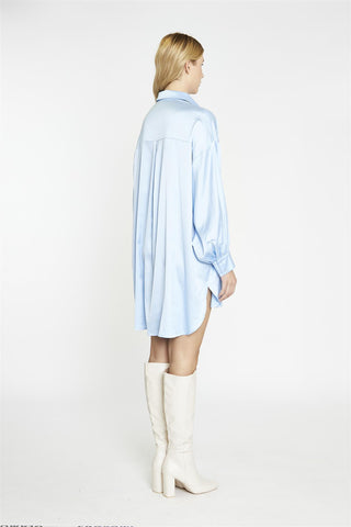 Pale-Blue Satin Shirt-Dress