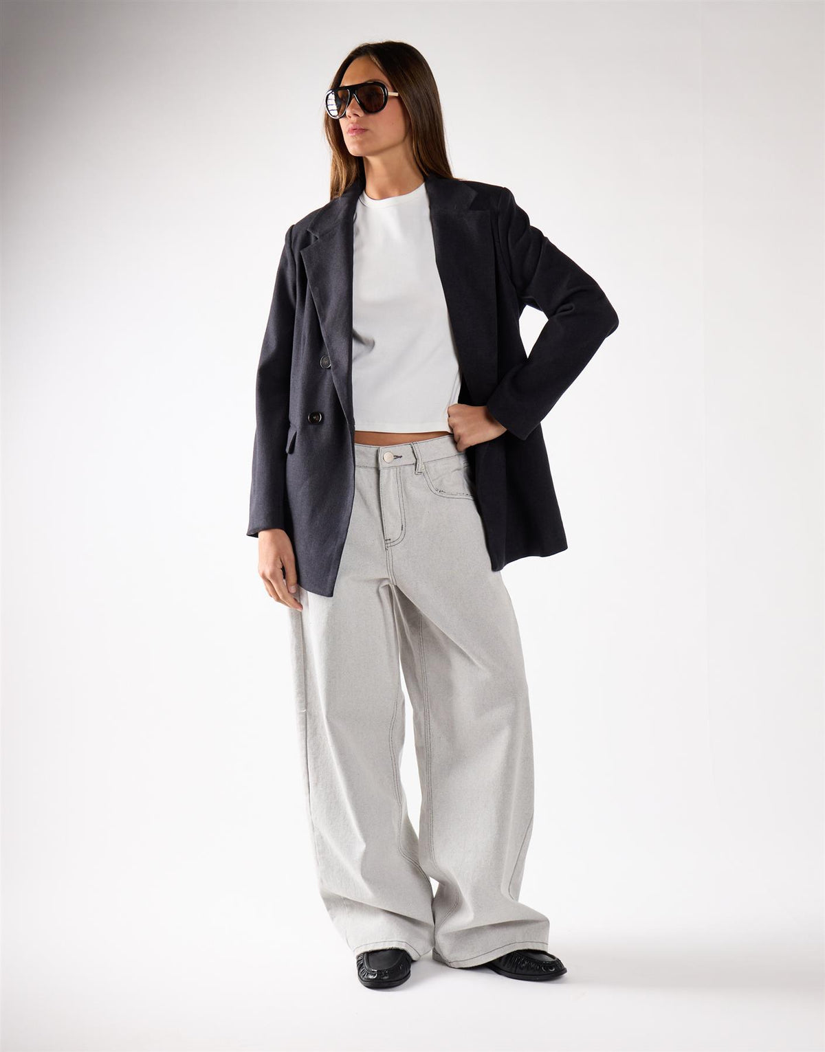 Black Marl Button Detail Blazer