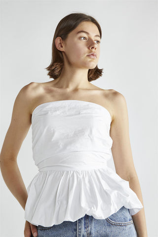 White Sleeveless Half-Pleated Crop-Top