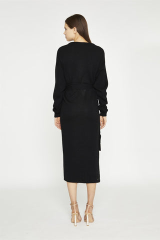 Glamorous Women's Black Tie-Waist Knitted Midi-Dress