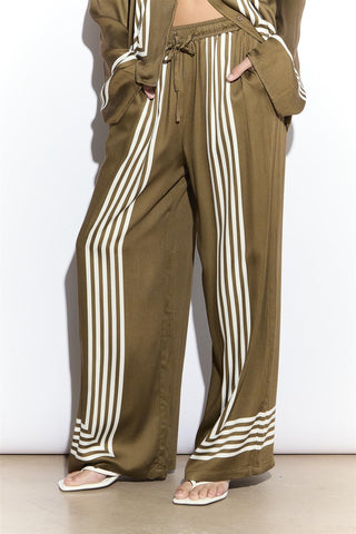 Olive Cream Stripe Wide Leg Trousers