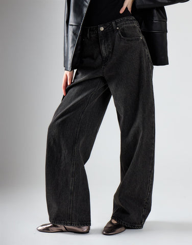 Black Vintage Wash Wide Leg Baggy Jeans