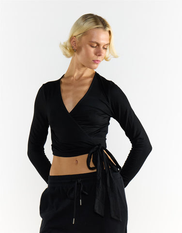 Black V Neck Long Sleeve Top