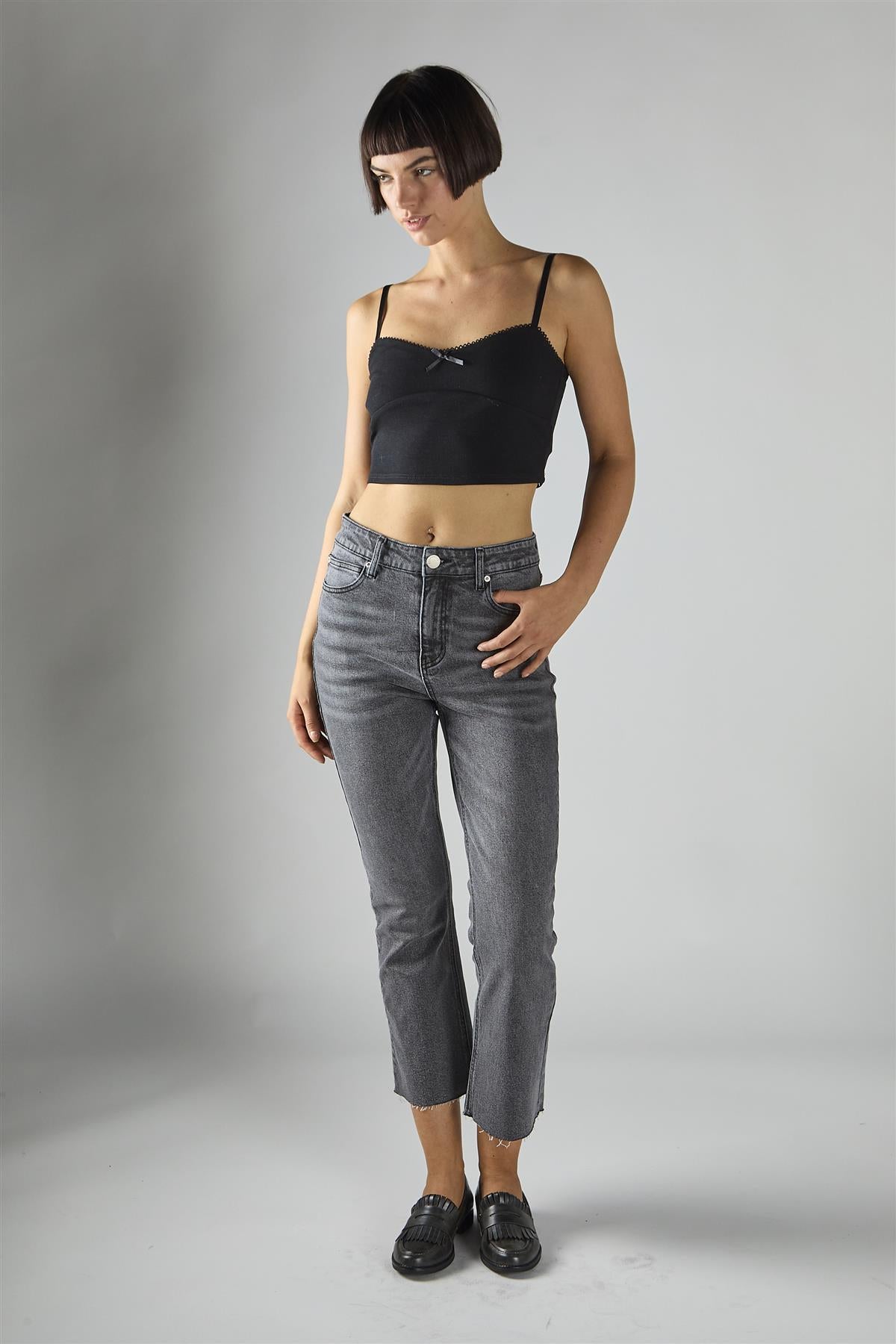 Black Sleeveless-Ribbed-Bow-Detail Crop-Top