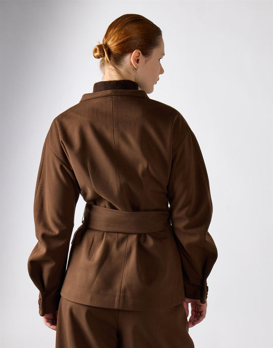 Khaki Brown Tie Waist Jacket
