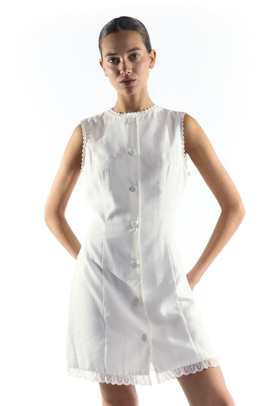 Pink Floral Brocade Collared Mini Dress with Dropped Waist