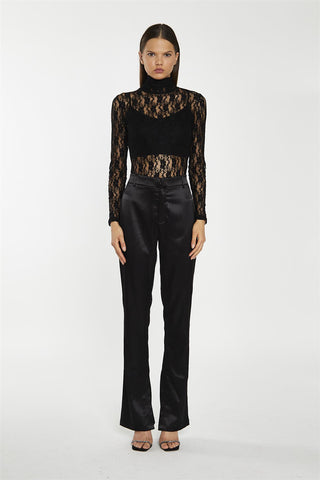 Black-Lace High-Neck Bodysuit